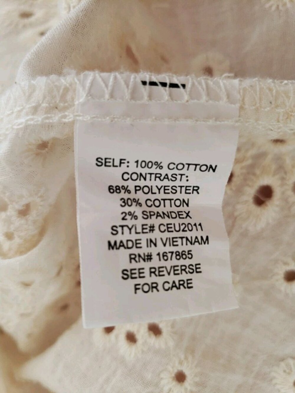NY COLLECTION  IVORY EYELET BUTTON FRONT BLOUSE SHIRT LARGE - Picture 9 of 9